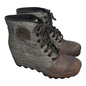 Sorel Womens Size 8 PDX Wedge Lace 1964 Lea Joan Arctic Quarry Gray/Brown Bootie